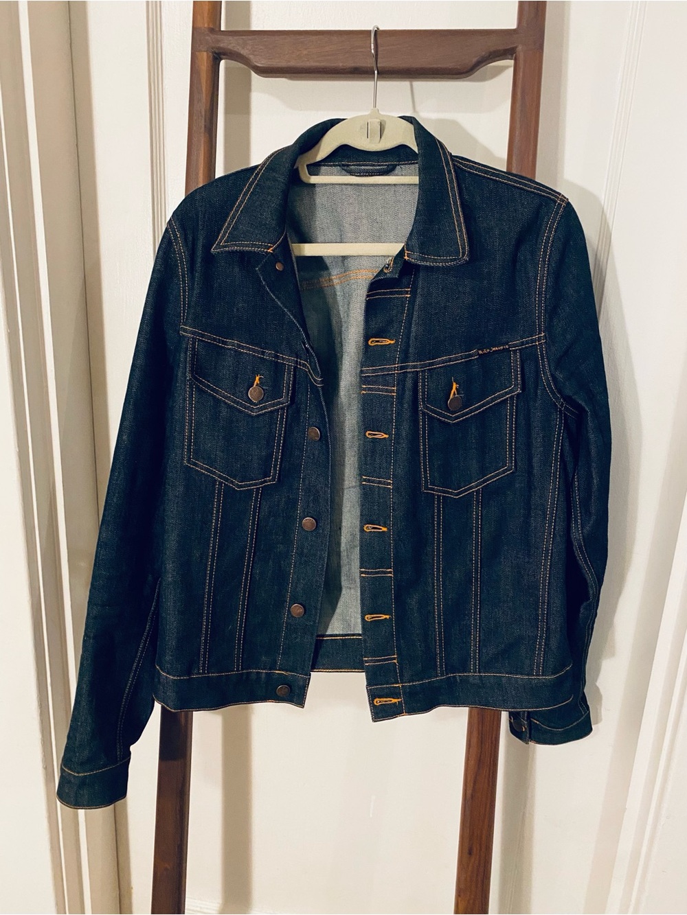 Men’s Nudie Jeans Dark Blue Denim Jacket with Contrast Stitching